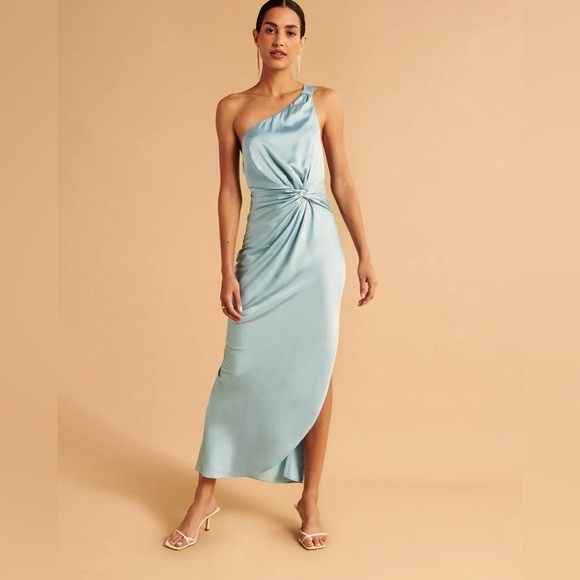 Abercrombie And Fitch One Shoulder Satin Knotted Midi Best Guest Dress Size Mt